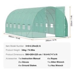 VEVOR Walk-in Tunnel Greenhouse, 19.4x9.7x7.4 Ft Hoop House Greenhouse Tunnel With Galvanized Steel Frame, PE Cover, Swing Door, 12 Roll-up Windows -Aesthtic Interiors GUEST e381c98a f1f4 444b 9c9f aea3a311da92