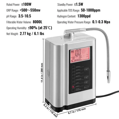 VEVOR Alkaline Water Ionizer Machine, PH 3.5-10.5 Alkaline Acidic Hydrogen Water Purifier, 7 Water Settings Home Filtration System, Up To -650mV ORP 7 VEVOR Alkaline Water Ionizer Machine, PH 3.5-10.5 Alkaline Acidic Hydrogen Water Purifier, 7 Water Settings Home Filtration System, Up To -650mV ORP - Image 7