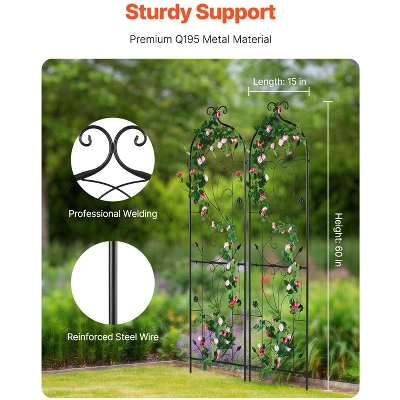 VEVOR Garden Trellis For Climbing Plants, 60 X 15 In, 2 Packs Rustproof Metal Garden Flower Trellis, Outdoor Climbing Rose Trellis Cucumbers Support 2 VEVOR Garden Trellis For Climbing Plants, 60 X 15 In, 2 Packs Rustproof Metal Garden Flower Trellis, Outdoor Climbing Rose Trellis Cucumbers Support - Image 2