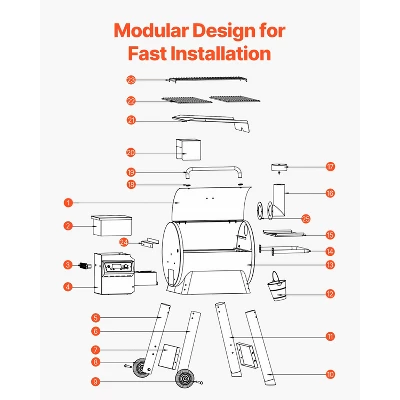 VEVOR Wood Pellet Grill Smoker, 8 In 1 BBQ Grills For Outdoor Cooking, 575 Square Inches Cook Area Electric Grill, 500°F Max Temperature, Black 6 VEVOR Wood Pellet Grill Smoker, 8 In 1 BBQ Grills For Outdoor Cooking, 575 Square Inches Cook Area Electric Grill, 500°F Max Temperature, Black - Image 6