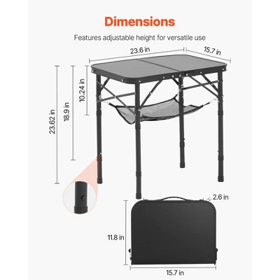 VEVOR Folding Camping Table, Adjustable Height Portable Side Tables, Aluminum MDF Beach Table With Mesh Layer, Carrying Handle, 24x16in, Black 7 VEVOR Folding Camping Table, Adjustable Height Portable Side Tables, Aluminum MDF Beach Table With Mesh Layer, Carrying Handle, 24x16in, Black - Image 7
