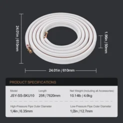 VEVOR 25FT Mini Split Line Set, 1/4" & 1/2" O.D Copper Pipes Tubing And Triple-Layer Insulation,for Air Conditioning Or Heating Pump Equipment,White 14 VEVOR 25FT Mini Split Line Set, 1/4" & 1/2" O.D Copper Pipes Tubing And Triple-Layer Insulation,for Air Conditioning Or Heating Pump Equipment,White -Aesthtic Interiors GUEST e492b8cb e46a 45e7 8ca9 a99627ec4f9f