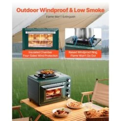 VEVOR Outdoor Oven, 2-in-1 Portable Gas Camping Stove Oven Combo, Adjustable Fire, 60-Minute Timer, With Grill Shelf And Roasting Tray, Dark Green -Aesthtic Interiors GUEST e4da698d accf 405b 931a 8f0dd58eddd1