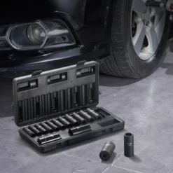 VEVOR 3/8" Drive Impact Socket Set, 15 Piece Deep Socket Set Metric 8-22mm, 6 Point Cr-Mo Alloy Steel For Auto Repair, Easy-to-Read Size Markings