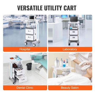 VEVOR 3 Tiers Lab Carts, Lab Utility Cart With 2 Drawers & 1 Top Tray, Mobile Medical Cart With ABS Material, Lab Rolling Cart 6 VEVOR 3 Tiers Lab Carts, Lab Utility Cart With 2 Drawers & 1 Top Tray, Mobile Medical Cart With ABS Material, Lab Rolling Cart - Image 6
