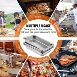 VEVOR 4 Pack Steam Table Pans 20.9 X 12.8 X 3.9 Inch Deep Steam Table Pan Full Size 13L Deep Food Container Stainless Steel Oven Tray, Silver -Aesthtic Interiors GUEST e54ca6da 0e08 46f4 b77a fb027533f464