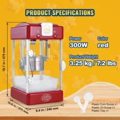 VEVOR Popcorn Maker, 300W Popcorn Popper Machine, 2.5 Oz Kettle Makes 4 QT Per Batch, Tabletop Popcorn Maker With PP Door, Includes 2 Scoops, Red 14 VEVOR Popcorn Maker, 300W Popcorn Popper Machine, 2.5 Oz Kettle Makes 4 QT Per Batch, Tabletop Popcorn Maker With PP Door, Includes 2 Scoops, Red -Aesthtic Interiors GUEST e5a85cb3 1b43 48cb b8c3 139c4975473a