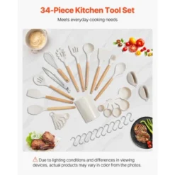 VEVOR Kitchen Cooking Utensils Set, 34 PCS Silicone Spatula Set With Holder, 428°F Heat Resistant Gadget Spoons Tools, White -Aesthtic Interiors GUEST e5b27607 a119 4b18 afcf dea4a81755a5