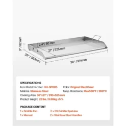 VEVOR Stainless Steel Griddle, 36x22 Inch Universal Flat Top Rectangular Plate, Gas Grill Griddle For BBQ Grill, Teppanyaki, Silver -Aesthtic Interiors GUEST e5ccbff5 328b 491f a8cf 8ed079c14eb3