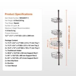 VEVOR Shower Corner Caddy Tension Pole, 56" To 114" High, Multi-Functional Shower Tension Pole With Strong Load-Bearing Tray, Black -Aesthtic Interiors GUEST e5dcb790 eca6 4420 8629 f796baf6b8ef
