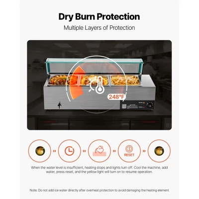 VEVOR Commercial Food Warmer, 1500W Electric Stainless Steel Steam Food Warmer With Glass Cover, 3-Pan Countertop Buffet Bain Marie, Silver 6 VEVOR Commercial Food Warmer, 1500W Electric Stainless Steel Steam Food Warmer With Glass Cover, 3-Pan Countertop Buffet Bain Marie, Silver - Image 6