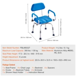 VEVOR Swivel Shower Chair 360 Degree, Adjustable Shower Seat With Pivoting Arms & Padded Bath Seat For Inside Shower Or Tub, 300LBS Capacity, Blue -Aesthtic Interiors GUEST e60fcb99 c13e 4844 a1e6 7eac32cf6ef1