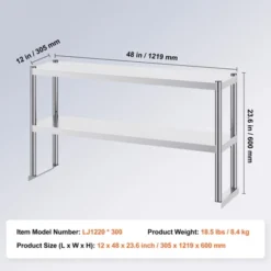 VEVOR Double Overshelf, Double Tier Stainless Steel Overshelf, 12 X 48 Inch Double Deck Overshelf, Height Adjustable Overshelf Prep Work Table -Aesthtic Interiors GUEST e6734a69 25b3 4832 8354 82ba8163cfea