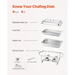 VEVOR Chafing Dish Buffet Set, 8 Qt 6 Pack, Stainless Steel Chafer With 6 Full Size Pans,Rectangle Catering Warmer Server With Lid Water Pan, Silver -Aesthtic Interiors GUEST e6bbbaff 2524 4e9b a5d3 712b4567a51c