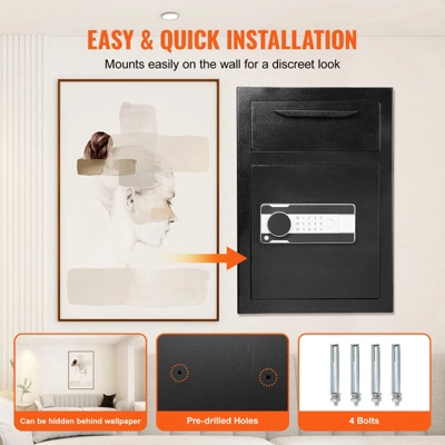 VEVOR 2.5 Cub Depository Safe, Deposit Safe With Drop Slot, Electronic Code Lock And 2 Emergency Keys, 20.27'' X 13.97'' X 13.97'' Business Drop 6 VEVOR 2.5 Cub Depository Safe, Deposit Safe With Drop Slot, Electronic Code Lock And 2 Emergency Keys, 20.27'' X 13.97'' X 13.97'' Business Drop - Image 6