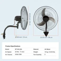VEVOR Wall Mount Fan, 2 PCS 20 Inch Oscillating, 3-speed High Velocity Max. 4000 CFM Industrial Wall Fan For Indoor, Commercial, Residential 13 VEVOR Wall Mount Fan, 2 PCS 20 Inch Oscillating, 3-speed High Velocity Max. 4000 CFM Industrial Wall Fan For Indoor, Commercial, Residential -Aesthtic Interiors GUEST e7595ab2 bb3c 4120 bf19 6d5da406dc01