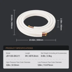 VEVOR 16FT Mini Split Line Set, 3/8" & 5/8" O.D Copper Pipes Tubing And Triple-Layer Insulation, For Air Conditioning, Black -Aesthtic Interiors GUEST e776478b 48e7 434a a42e 32c1dfb69c99
