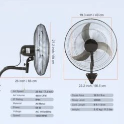 VEVOR Wall Mount Fan, 20 Inch, 3-speed High Velocity Max. 4650 CFM Oscillating Industrial Wall Fan, Commercial Or Residential For Warehouse -Aesthtic Interiors GUEST e79b4531 7024 4acb b2d4 408d118107e0