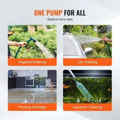 VEVOR Water Transfer Pump, 120V AC 360 GPH 1/10 HP, Portable Electric Utility Pump With 6 Ft Suction Hose Kit, Carbon Brushes, Impeller, Orange 6 VEVOR Water Transfer Pump, 120V AC 360 GPH 1/10 HP, Portable Electric Utility Pump With 6 Ft Suction Hose Kit, Carbon Brushes, Impeller, Orange - Image 6