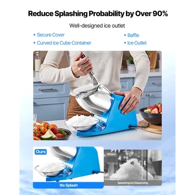 VEVOR Ice Crusher Machine, 286lbs Per Hour Electric 4 Blades Snow Cone Maker, Stainless Steel Shaved Ice Machine With Bowl And Cover, Blue 5 VEVOR Ice Crusher Machine, 286lbs Per Hour Electric 4 Blades Snow Cone Maker, Stainless Steel Shaved Ice Machine With Bowl And Cover, Blue - Image 5