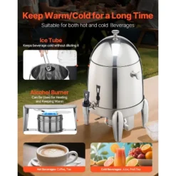 VEVOR Stainless Steel Beverage Dispenser, 2.7 Gallon Drink Dispenser With Alcohol Burner, Hot & Cold Drink Dispensers, Silver -Aesthtic Interiors GUEST e7bda201 6fd6 4a5c bc5c 4a2983a71530