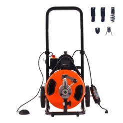 VEVOR Drain Cleaning Machine 100FT X 3/8 Inch, Sewer Snake Machine Auto Feed, Drain Auger Cleaner For 2" To 4" Pipes, Orange, Black -Aesthtic Interiors GUEST e8ab01e7 89c8 453e bc21 fd5df10432d9