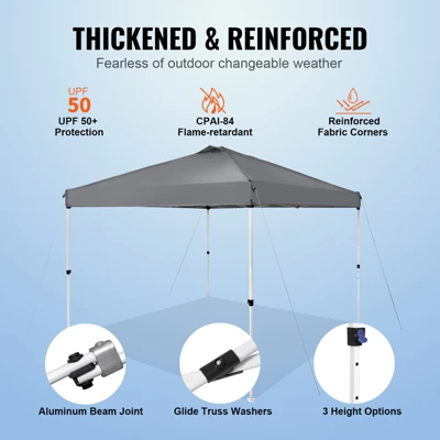 VEVOR Pop Up Canopy Tent, 10 X 10 Ft, 250 D PU Silver Coated Tarp, With Portable Roller Bag And 4 Sandbags, Waterproof And Sun Shelter Gazebo 3 VEVOR Pop Up Canopy Tent, 10 X 10 Ft, 250 D PU Silver Coated Tarp, With Portable Roller Bag And 4 Sandbags, Waterproof And Sun Shelter Gazebo - Image 3