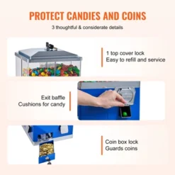 VEVOR Commercial Vending Machine, Four Compartment Rotatable Gumball And Candy Dispenser, Adjustable Height Coin Operated Candy Bank, Blue -Aesthtic Interiors GUEST e9038a60 bc27 4123 b945 0e84563a0208