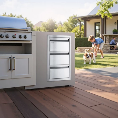 VEVOR Outdoor Kitchen Drawers 14.7" W X 25.4" H X 18.7" D, Box Frame Style Flush Mount BBQ Drawers With Stainless Steel Handle, Silver 1 VEVOR Outdoor Kitchen Drawers 14.7" W X 25.4" H X 18.7" D, Box Frame Style Flush Mount BBQ Drawers With Stainless Steel Handle, Silver