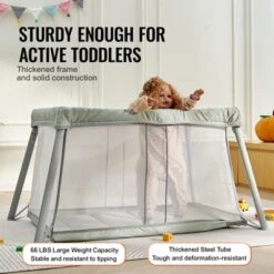VEVOR Baby Travel Crib And Play Yard, Folding Baby Playpen With Soft Mattress Pad, Portable Toddlers Crib With Breathable Mesh And Travel Bag, Gray -Aesthtic Interiors GUEST ea148941 52d1 48f0 a82e deddc161493f
