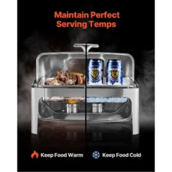 VEVOR Roll Top Chafing Dish Buffet Complete Set, 9 Qt 1 Pack Stainless Steel Chafer With 2 Half Size Pans, Rectangle Catering Warmer Server, Silver -Aesthtic Interiors GUEST ea3221c3 5d3a 4a8b b620 db560ef3a84c