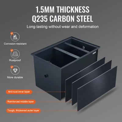 VEVOR Commercial Grease Trap, 40 LBS Grease Interceptor, Side Inlet Interceptor, Carbon Steel Grease Trap, 15.2 GPM Waste Water Oil-water Separator 3 VEVOR Commercial Grease Trap, 40 LBS Grease Interceptor, Side Inlet Interceptor, Carbon Steel Grease Trap, 15.2 GPM Waste Water Oil-water Separator - Image 3