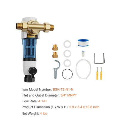 VEVOR Spin Down Filter, 40 Micron Whole House Sediment Filter For Well Water, 3/4" MNPT, 4 T/H High Flow Rate, White 7 VEVOR Spin Down Filter, 40 Micron Whole House Sediment Filter For Well Water, 3/4" MNPT, 4 T/H High Flow Rate, White - Image 7