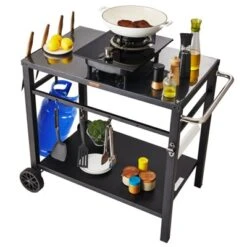 VEVOR Outdoor Grill Dining Cart With Double-Shelf, BBQ Movable Food Prep Table, Multifunctional Iron Table Top, Portable Modular Carts For Pizza Oven -Aesthtic Interiors GUEST ead8626c 64ff 4db7 8445 b8620f62f4b5