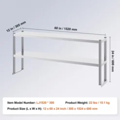 VEVOR Double Overshelf, Double Tier Stainless Steel Overshelf, 12 X 60 Inch Double Deck Overshelf, Height Adjustable Overshelf Prep Work Table -Aesthtic Interiors GUEST eaf0c03b 62c3 48d0 8305 09b3f200768a