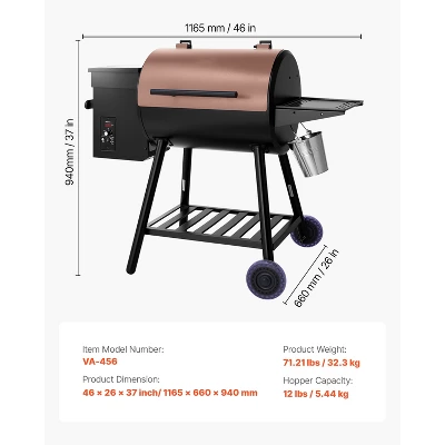 VEVOR Wood Pellet Grill Smoker, 8 In 1 BBQ Grills For Outdoor Cooking, 456 Square Inches Cook Area Electric Grill, 500°F Max Temperature, Black 7 VEVOR Wood Pellet Grill Smoker, 8 In 1 BBQ Grills For Outdoor Cooking, 456 Square Inches Cook Area Electric Grill, 500°F Max Temperature, Black - Image 7