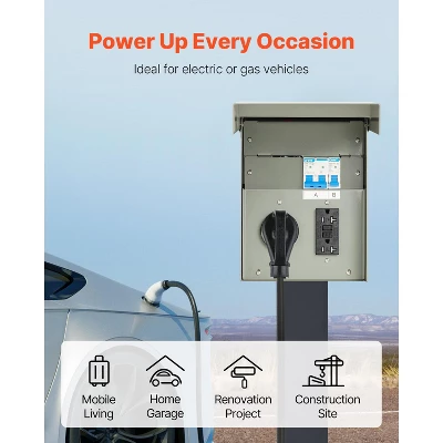 VEVOR Temporary Power Outlet Panel, 20 50 Amp, RV EV Electrical Outlet Panel With NEMA 50 Amp GFCI 20 Amp Receptacle Installed, Gray 2 VEVOR Temporary Power Outlet Panel, 20 50 Amp, RV EV Electrical Outlet Panel With NEMA 50 Amp GFCI 20 Amp Receptacle Installed, Gray - Image 2