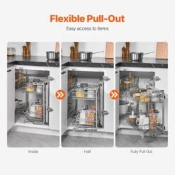 VEVOR 18"W Opening Blind Corner Pull Out Organizer, 2 Tier 4 Shelf Kitchen Cabinet Organizer, Magic Chrome Carbon Steel Storage Basket, Silver -Aesthtic Interiors GUEST ebb13784 fb9c 4f4e bbba 80fc56c9cbe9