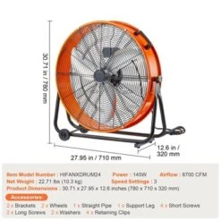VEVOR Drum Fan, 24 Inch High Velocity Industrial Shop Fan, Heavy Duty Commercial Use 3-Speed 8600CFM, 360°Adjustable Tilting Floor Fan, Orange -Aesthtic Interiors GUEST ebdfae41 8458 4142 ad8b 2eaa3d6f6f15