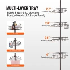 VEVOR Shower Corner Caddy Tension Pole, 56" To 114" High, Multi-Functional Shower Tension Pole With Strong Load-Bearing Tray, Black -Aesthtic Interiors GUEST ebe80d8d 1bb7 455c 9cd9 03f7e50c92df