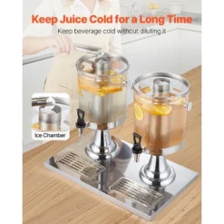 VEVOR Beverage Dispenser, 2.1 Gallon X 2 Drink Dispenser For Parties,Stainless Steel + Plastic Juice Dispensers With Spigot Ice Chamber Tray, Silver -Aesthtic Interiors GUEST ec0a9909 df2c 47ef ae44 0f2de5e47ccf