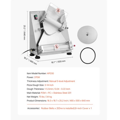 VEVOR Pizza Dough Roller Sheeter, 3-14 Inch Automatic Stainless Steel Pizza Press, Electric 370W Pasta Maker Machine, 260 Pcs Per Hour, Silver 7 VEVOR Pizza Dough Roller Sheeter, 3-14 Inch Automatic Stainless Steel Pizza Press, Electric 370W Pasta Maker Machine, 260 Pcs Per Hour, Silver - Image 7