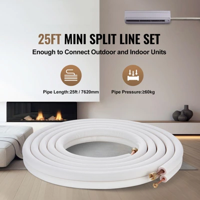VEVOR 25FT Mini Split Line Set, 1/4" & 1/2" O.D Copper Pipes Tubing And Triple-Layer Insulation,for Air Conditioning Or Heating Pump Equipment,White 2 VEVOR 25FT Mini Split Line Set, 1/4" & 1/2" O.D Copper Pipes Tubing And Triple-Layer Insulation,for Air Conditioning Or Heating Pump Equipment,White - Image 2