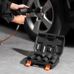 VEVOR Axle Nut Impact Socket Set, 3/4" Drive 6-Point 8-Piece Metric Spindle Nut Socket Set,CR-MO Heat Treated Large Socket Set With Storage Case Black