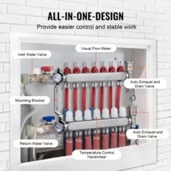 VEVOR 7-Branch Radiant Heat Manifold, 1/2" PEX Tubing Manifold, Stainless Steel PEX Manifold For Hydronic Radiant Floor Heating, Silver -Aesthtic Interiors GUEST ecad3911 b5ed 418e a0c1 156be655653a
