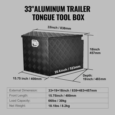 VEVOR Trailer Tongue Box, Aluminum Alloy Diamond Plate Tongue Box Tool Chest, Heavy Duty Trailer Box Storage With Lock And Keys, 33"x19"x18" 7 VEVOR Trailer Tongue Box, Aluminum Alloy Diamond Plate Tongue Box Tool Chest, Heavy Duty Trailer Box Storage With Lock And Keys, 33"x19"x18" - Image 7