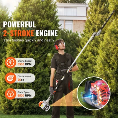 VEVOR 26CC 5-in-1 Multi-Functional Trimming Tools, Gas Hedge Trimmer, Weed Eater, String Trimmer, Edger, Pole Saw Chainsaw Pruner, Orange 2 VEVOR 26CC 5-in-1 Multi-Functional Trimming Tools, Gas Hedge Trimmer, Weed Eater, String Trimmer, Edger, Pole Saw Chainsaw Pruner, Orange - Image 2