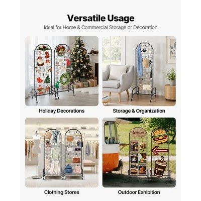 VEVOR 2 Packs Grid Wall Panels, 1.9 X 5.4 Ft Wire Grid Panels Display Rack, Movable Art Display Shelf With Wheels And 20 Hooks, Black 2 VEVOR 2 Packs Grid Wall Panels, 1.9 X 5.4 Ft Wire Grid Panels Display Rack, Movable Art Display Shelf With Wheels And 20 Hooks, Black - Image 2