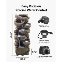 VEVOR Outdoor Water Fountain, 38.98 In Height Fountain And Waterfall,7-Tier Floor Standing Rock-Shaped Cascading Fountains With Light And Pump,Brown -Aesthtic Interiors GUEST ee07db96 caab 488b b733 c595d8e50ed2