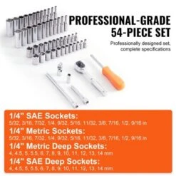 VEVOR Socket Set, 1/4 Inch Drive Socket And Ratchet Set, 6-Point Socket Opening, 54 Pieces Tool Set SAE And Metric, Deep And Standard Sockets Black -Aesthtic Interiors GUEST ee75576d 87c8 45cd 813b 0fdb31dfd515